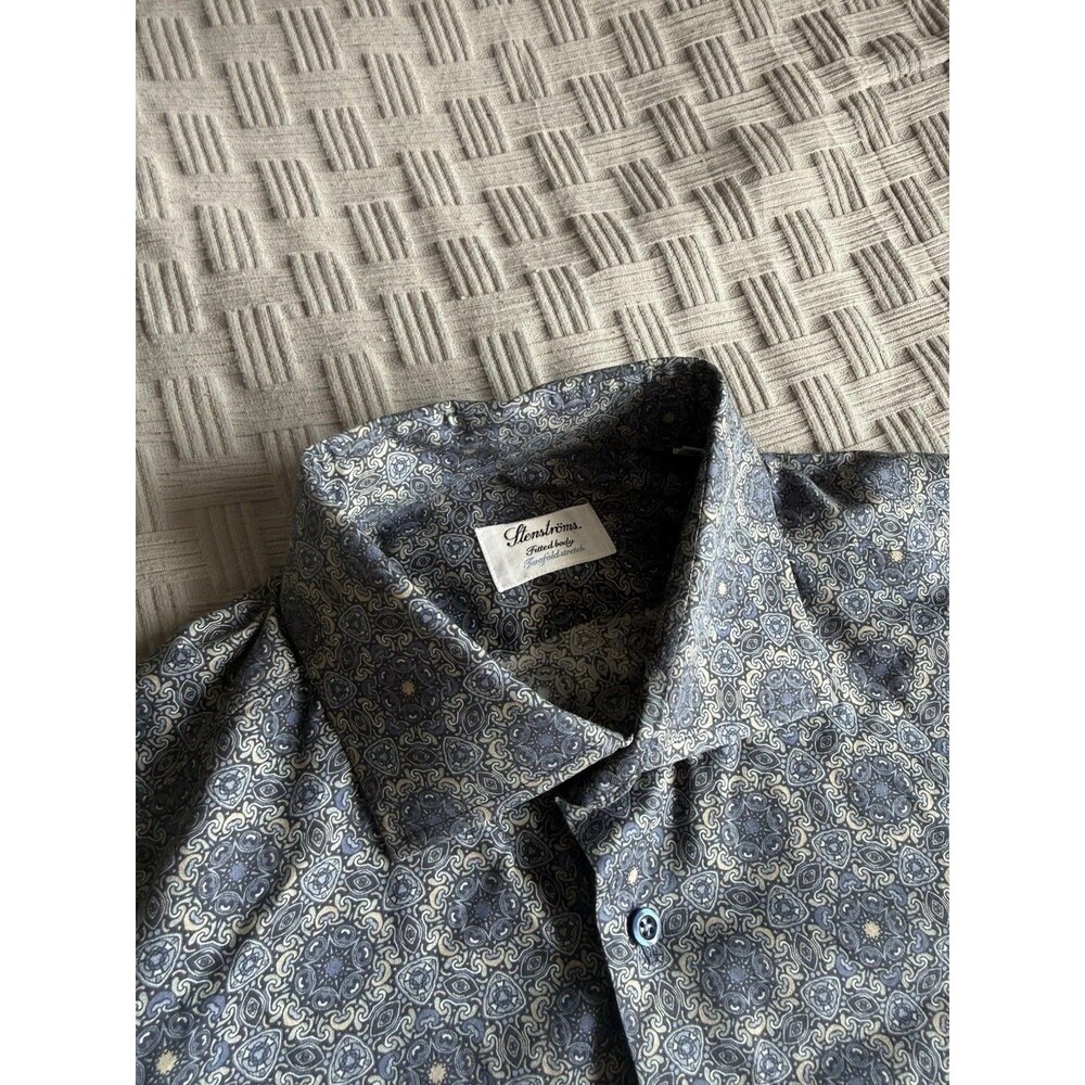 Stenströms Fitted Body Luxury Dress Shirt Medallion Print, Size 15 3/4, 40, Blue